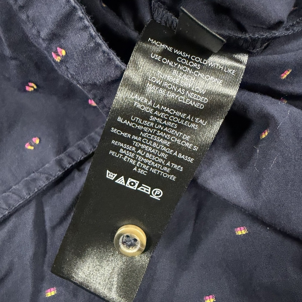 Maeve Anthropologie Top Size 6 Navy Textured Geometric Button Up Casual Roll Tab - Picture 4 of 8